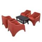Trabella SAVONA Coffee Table with 4 VERONA RELAX Chairs Set Coral Red