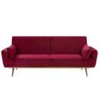 Beliani Velvet Sofa Bed Burgundy Eina