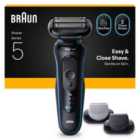Braun Series 5 Electric Shaver, Up to 50 min, +2 Attachments, 52-B1650S, Blue