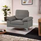 Kosy Koala Modern One Seater Sofa Grey Fabric With Chrome Feet - Comfortable Couch With Cushion