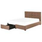 Beliani Bed With Storage Drawers Fabric La Rochelle 180 X 200 Cm Eu Super King Brown
