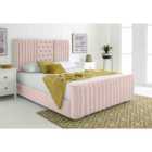 Eleganza Gracie Pink Plush Velvet Matching Buttons Single Bed Frame