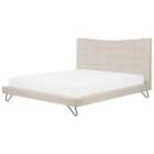 Beliani Bed Fabric Lannion 180 X 200 Cm Eu Super King Light Beige
