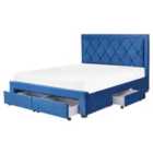 Beliani Bed With Storage Drawers Velvet Lievin 160 X 200 Cm Eu King Size Navy Blue