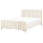 Beliani Bed Velvet Lunan 140 X 200 Cm Eu Double Light Beige