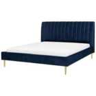 Beliani Bed Velvet Marville 180 X 200 Cm Eu Super King Navy Blue