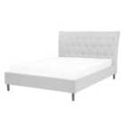 Beliani Bed Fabric Saverne 140 X 200 Cm Eu Double Light Grey