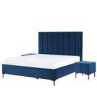 Beliani Bedroom Set Velvet Sezanne 140 X 200 Cm Eu Double Navy Blue
