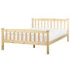 Beliani Bed Pine Wood Giverny 140 X 200 Cm Eu Double Light Brown