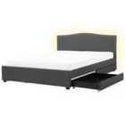 Beliani Bed With Storage Drawers Fabric Montpellier 180 X 200 Cm Eu Super King LED Dark Grey