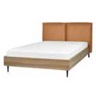 Beliani Bed Faux Leather Limanton 140 X 200 Cm Eu Double Golden Brown