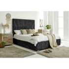 Eleganza Dawn Gunmetal Marble Fabric Double Bed Frame