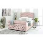 Eleganza Maynard Pink Plush Velvet Matching Buttons Single Bed Frame