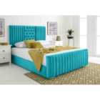 Eleganza Gracie Teal Plush Velvet Matching Buttons Single Bed Frame