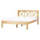 Beliani Bed Pine Wood Tannay 140 X 200 Cm Eu Double Light Brown