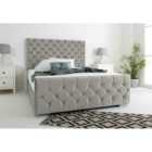 Eleganza Maya Silver Plush Velvet Matching Buttons Double Bed Frame