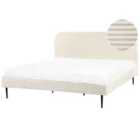 Beliani Bed Corduroy Flayat 180 X 200 Cm Eu Super King Off-white