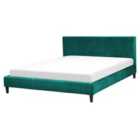 Beliani Bed Velvet Fitou 160 X 200 Cm Eu King Size Dark Green