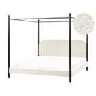 Beliani Four Poster Bed Boucle Dannemois 180 X 200 Cm Eu Super King Off-white