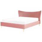 Beliani Bed Velvet Chaleix 180 X 200 Cm Eu Super King Peach Pink