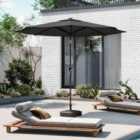 Garden Sanctuary Outdoor 3M Patio Parasol With Solar 24 Led Lights And Square Filled Base - Dark Grey