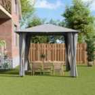 Garden Sanctuary Solar LED Metal Patio Gazebo with Curtains - Light Grey