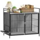 PawHut Dog Crate Furniture with Rotating Bowl Holder for Large Dogs, Grey