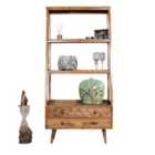 Elm Home And Garden Mango Wood Two Drawer Ladder Bookcase 2 Shelves Display Unit