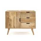 Elm Home And Garden Solid Mango Wooden 1 Door 3 Drawer Sideboard Oak Finish