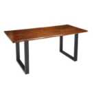 Elm Home And Garden Solid Mango Wooden Live Edge Dining Kitchen Table Dark Oak Finish Metal