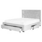 Beliani Bed With Storage Drawers Velvet Lievin 160 X 200 Cm Eu King Size Light Grey
