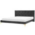 Beliani Bed Velvet Limoux 180 X 200 Cm Eu Super King Black