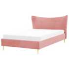 Beliani Bed Velvet Chaleix 160 X 200 Cm Eu King Size Peach Pink