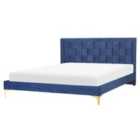 Beliani Bed Velvet Limoux 160 X 200 Cm Eu King Size Navy Blue
