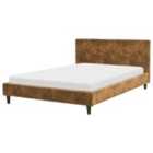 Beliani Bed Faux Leather Fitou 140 X 200 Cm Eu Double Brown