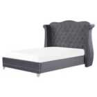 Beliani Bed Velvet Ayette 160 X 200 Cm Eu King Size Grey
