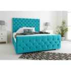 Eleganza Maya Teal Plush Velvet Matching Buttons Single Bed Frame