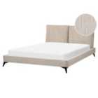 Beliani Bed Corduroy Melle 160 X 200 Cm Eu King Size Taupe