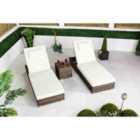 Giradino Rattan Sun Loungers Set of 2 with Side Table - Garden Patio Furniture Sun bed 6 Positions, Cover incl - Brown