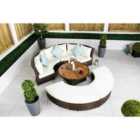 GIARDINO 2-in-1 Round Rattan Garden Sofa Daybed Set with Adjustable Table, Water-Resistant, Assembled - Brown