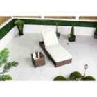 Giardino Rattan Sun Lounger & Table Set - Garden Patio Furniture Sun bed 6 Recline Positions, Cover included - Brown