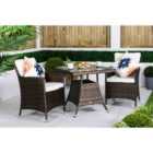 Giardino Savannah Square Rattan Garden Bistro Table and Chairs Set 2 Seater Patio Furniture Set - Brown