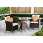 Giardino Savannah Round Rattan Garden Bistro Table and Chairs Set 2 Seater Patio Furniture Set - Brown