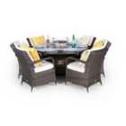 Arizona Fire Pit 6 Seater Round Rattan Dining Set - Brown