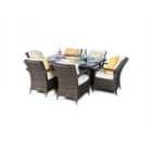 Arizona Fire Pit 6 Seater Rectangle Rattan Dining Set - Brown