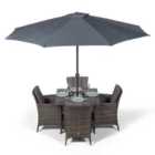 Savannah Square 4 Seater Patio Dining Set with Ice Bucket Drinks Cooler - Grey