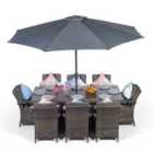 Arizona Rectangular 8 Seater Rattan Patio Dining Set - Grey
