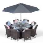 Savannah Round 8 Seater Rattan Dining Set with Ice Bucket Drinks Cooler - Grey