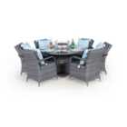 Arizona Fire Pit 6 Seater Round Rattan Dining Set - Grey