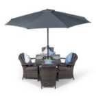 Arizona Square 4 Seater Patio Dining Set with Ice Bucket Drinks Cooler - Grey